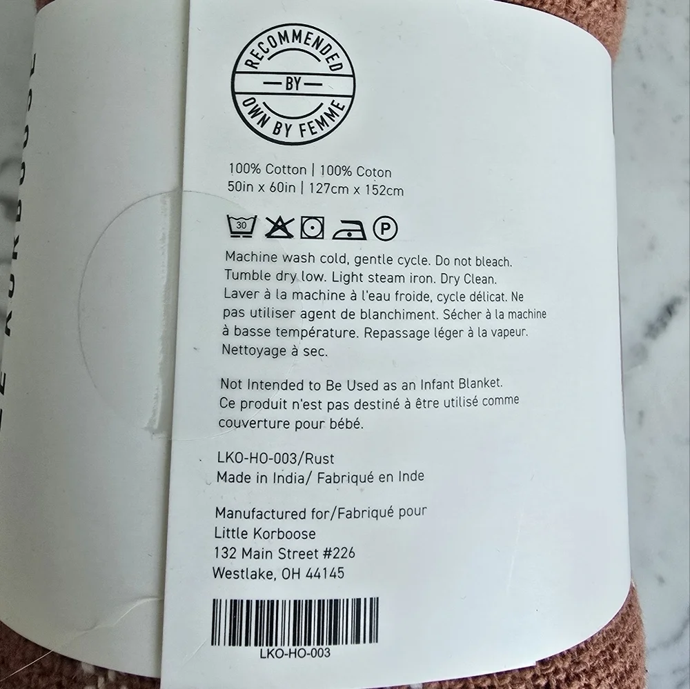 Little Korboose April Nemeth, New Woven Terracotta Plaid Cotton Throw Blanket